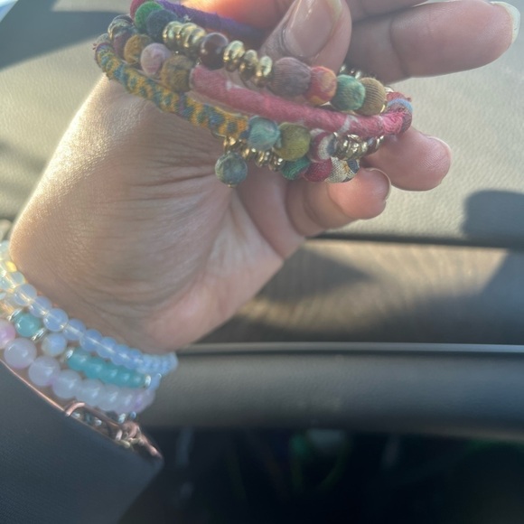 Hand made,Colorful,beaded,fabric wrapped, boho style bracelet - Picture 4 of 5